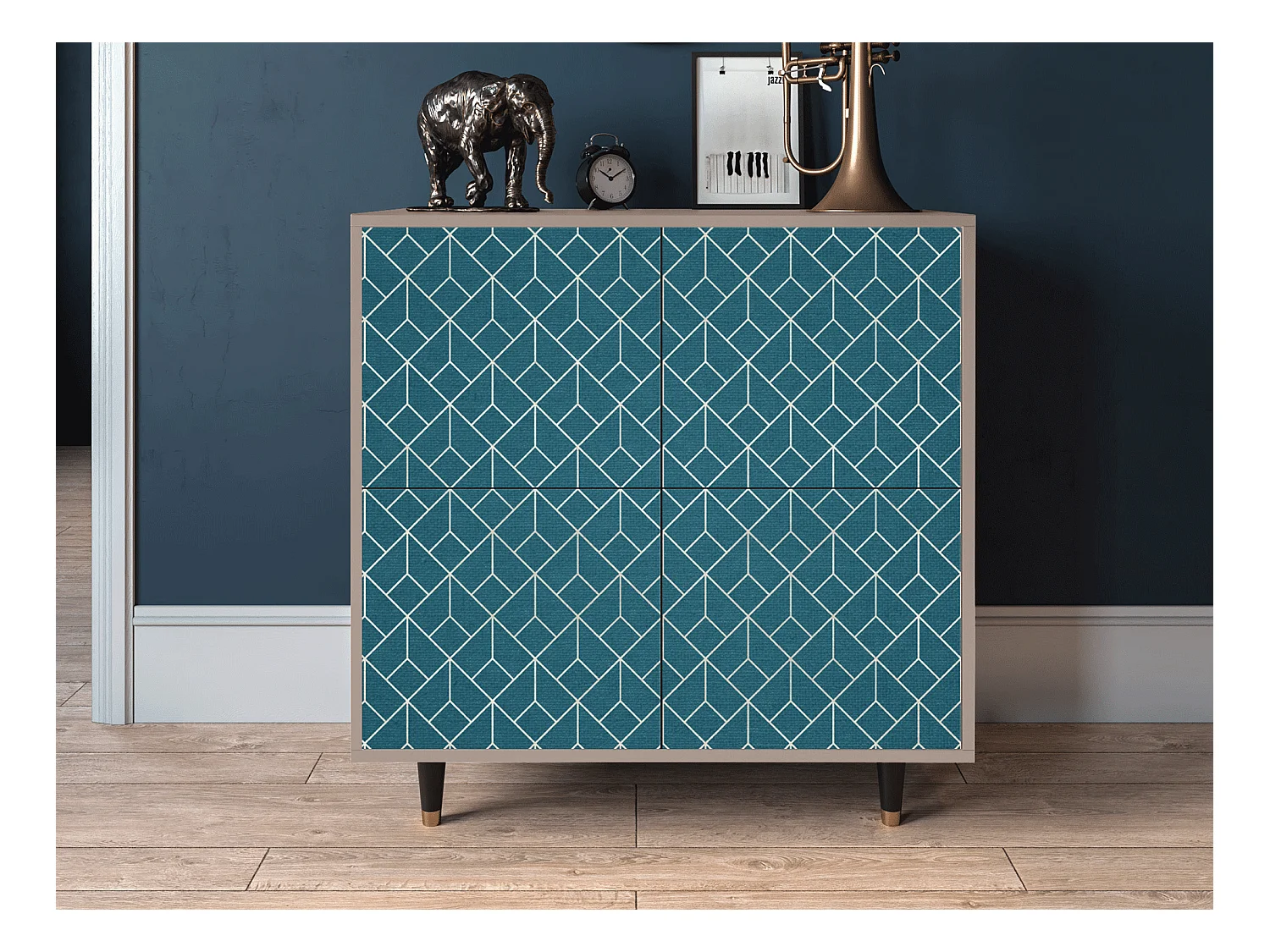 Kredens - 94x96x48 cm - BS3 - Turquoise Geometry, Latte
