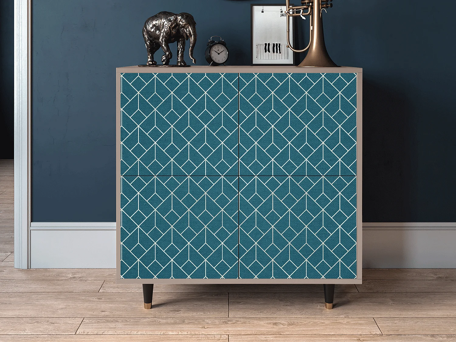 Kredens - 94x96x48 cm - BS3 - Turquoise Geometry, Latte