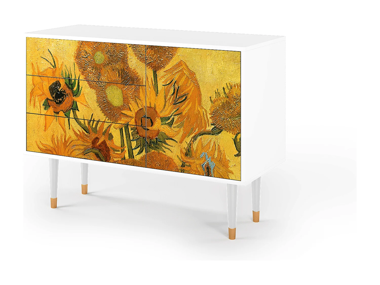 Kredens - 115х84х41 cm - S3 - Sunflowers, Biały