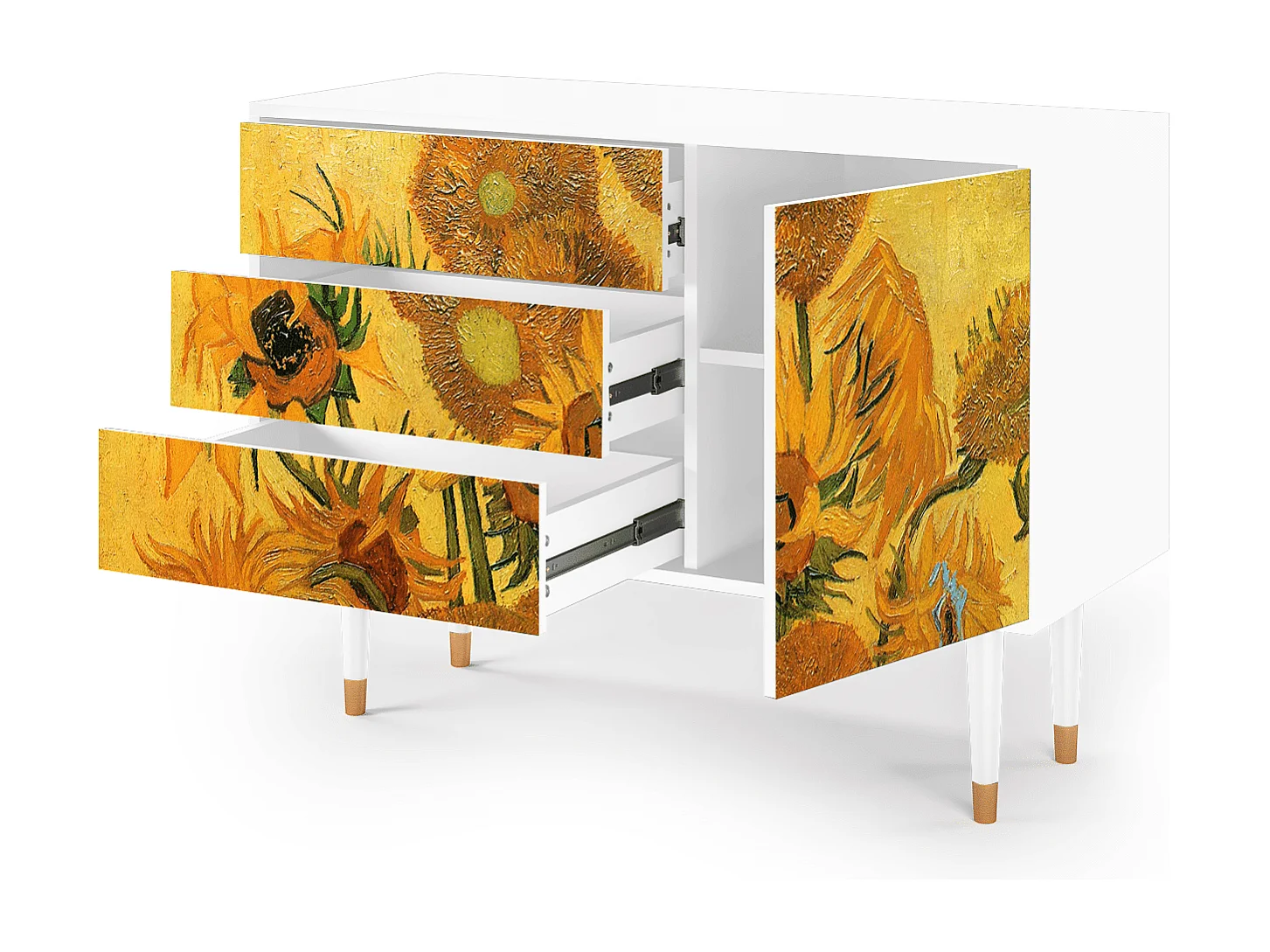 Kredens - 115х84х41 cm - S3 - Sunflowers, Biały