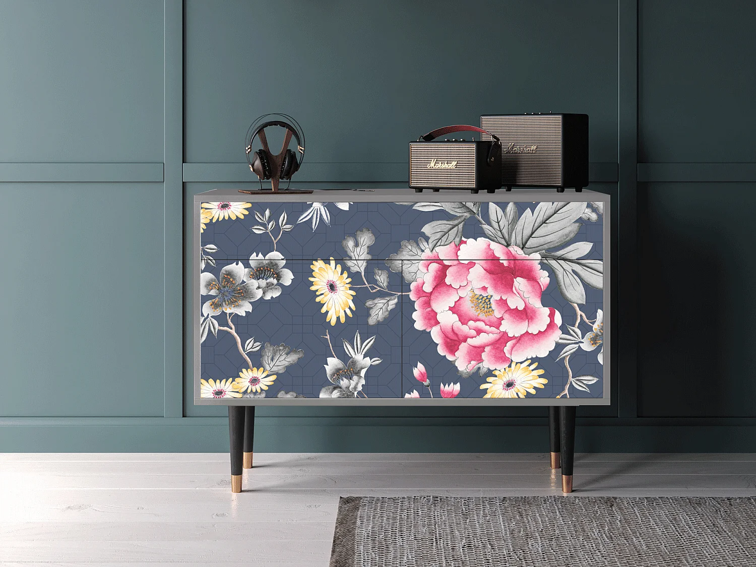 Kredens - 115x85x48 cm - BS4 - Dark Flower Bed, Szary