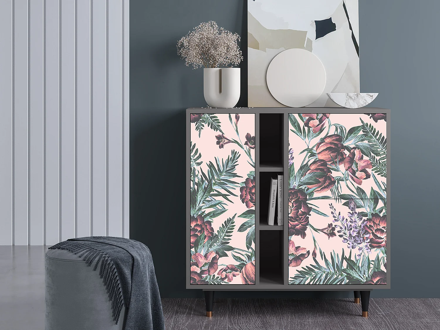Credenza - 94х96х41 cm - BS5 - Peach Peonies, Grigio