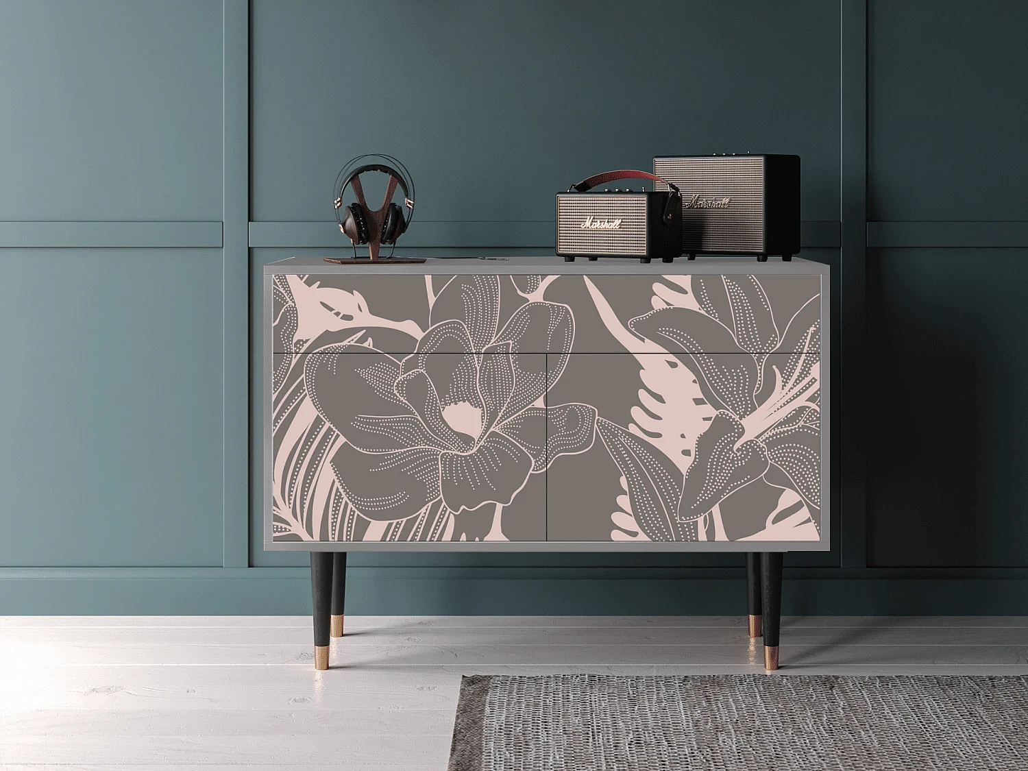 Sideboard - 115x85x48 cm - BS4 - Issabelline Flower, Grau