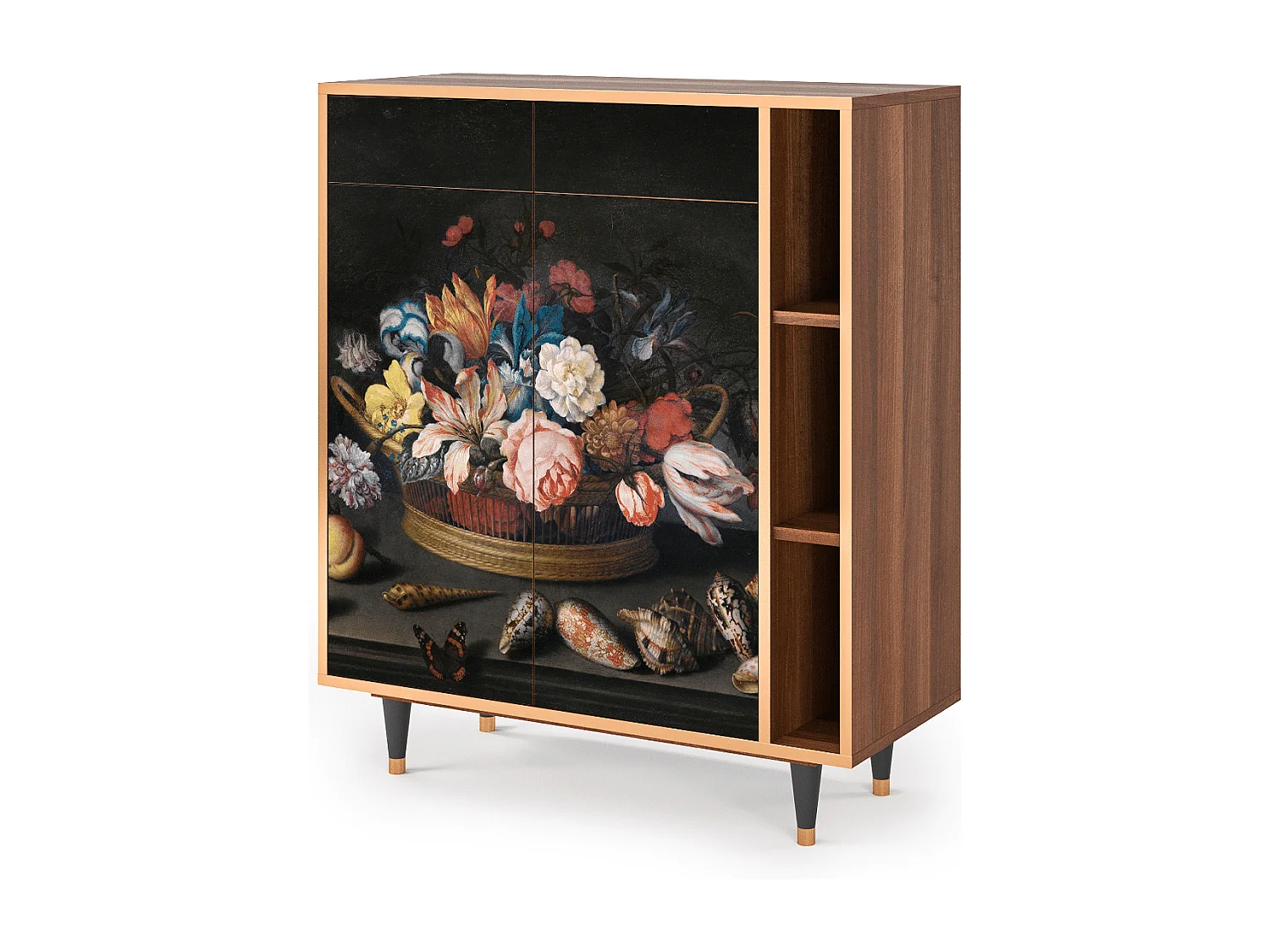 Buffet - 96х110х41 cm - BS6 - Still Life with Flowers, Noyer