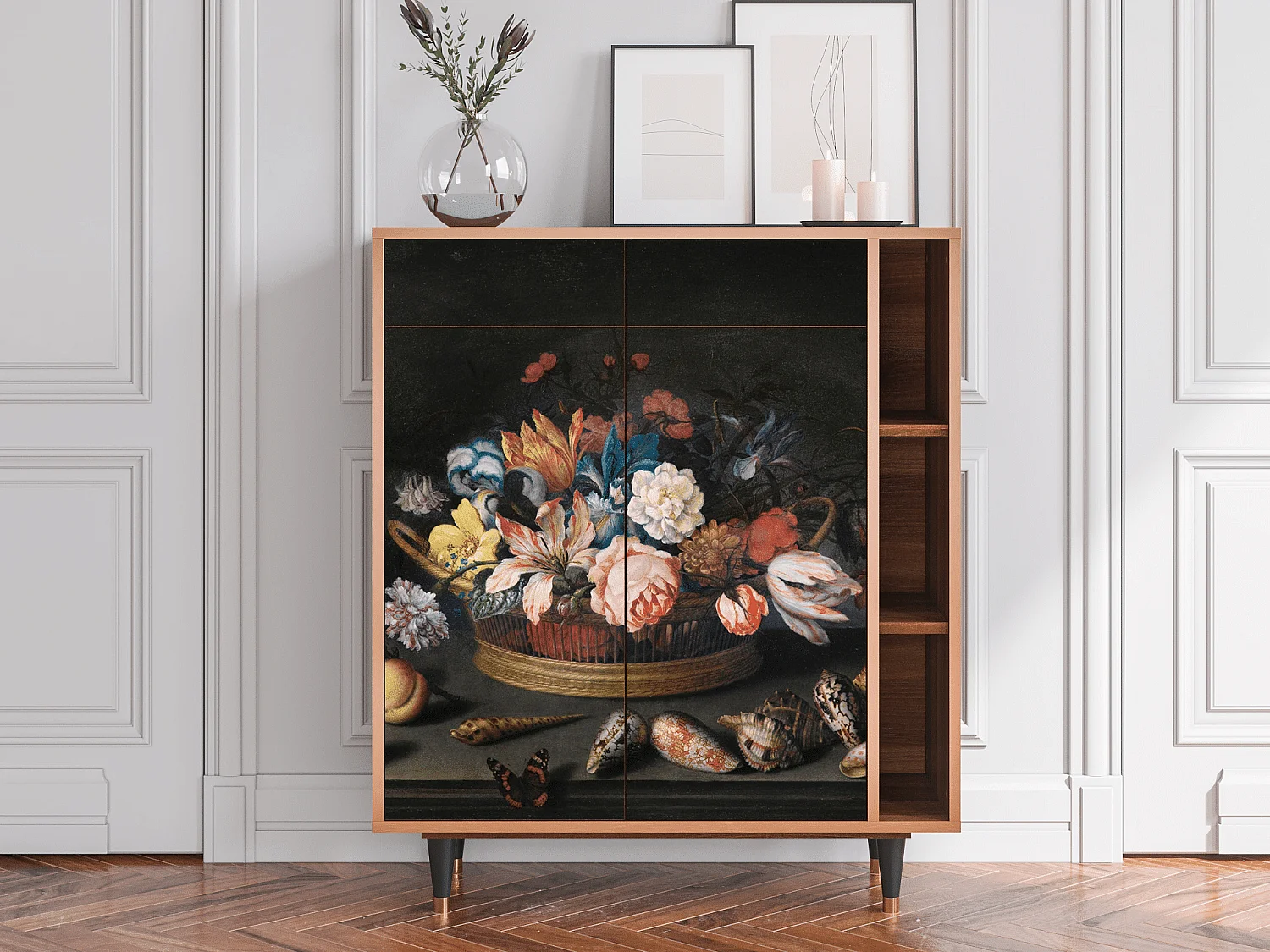 Credenza - 96х110х41 cm - BS6 - Still Life with Flowers, Noce