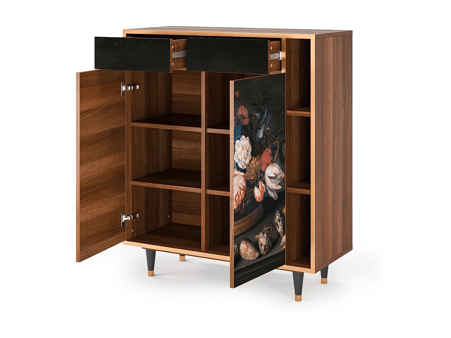 Credenza - 96х110х41 cm - BS6 - Still Life with Flowers, Noce