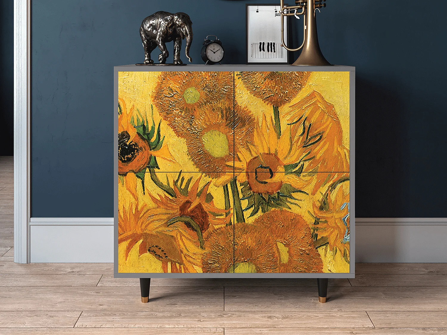 Kredens - 94x96x48 cm - BS3 - Sunflowers, Szary