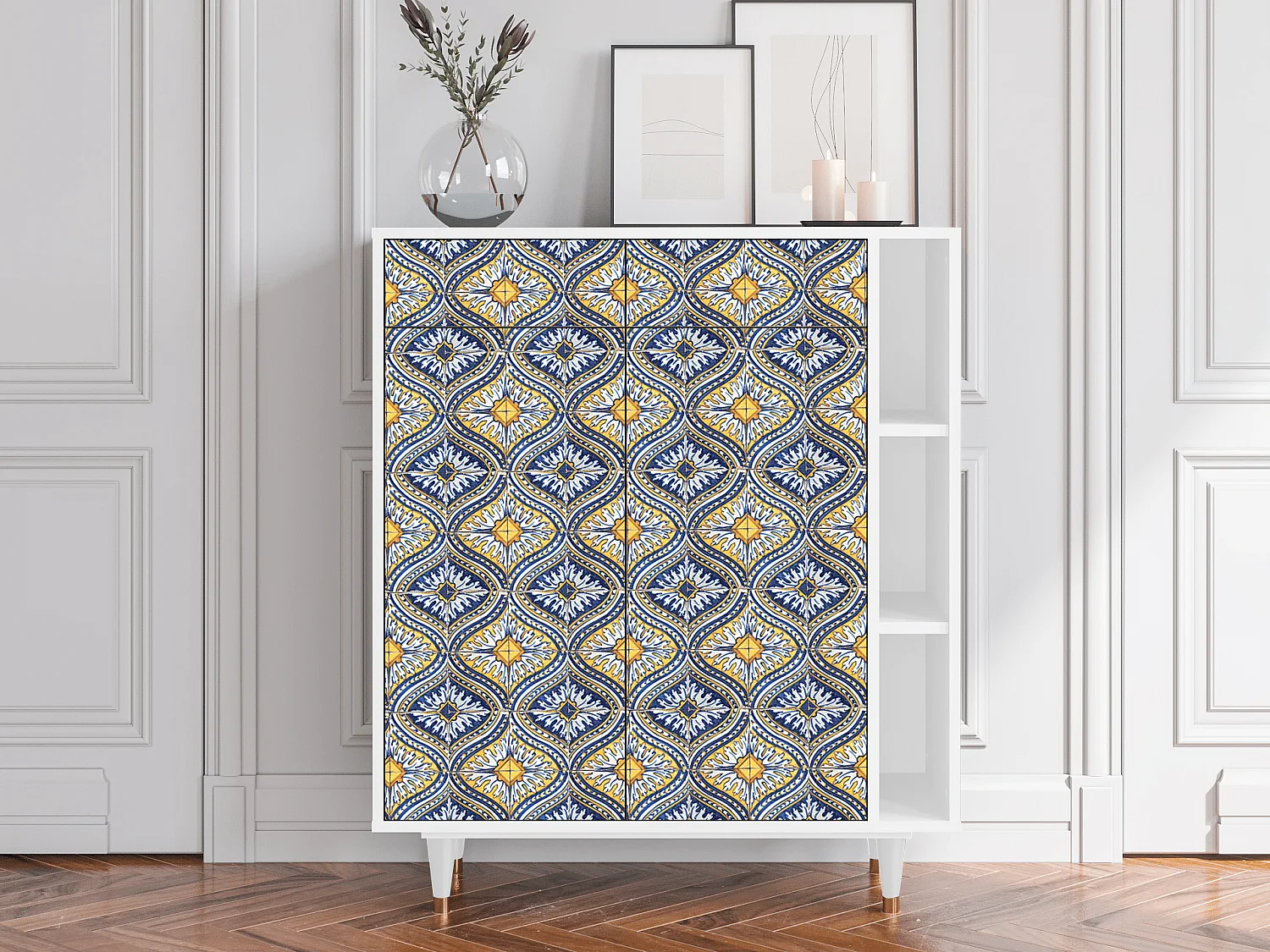 Kredens - 96х110х41 cm - BS6 - Illusory Pattern, Biały