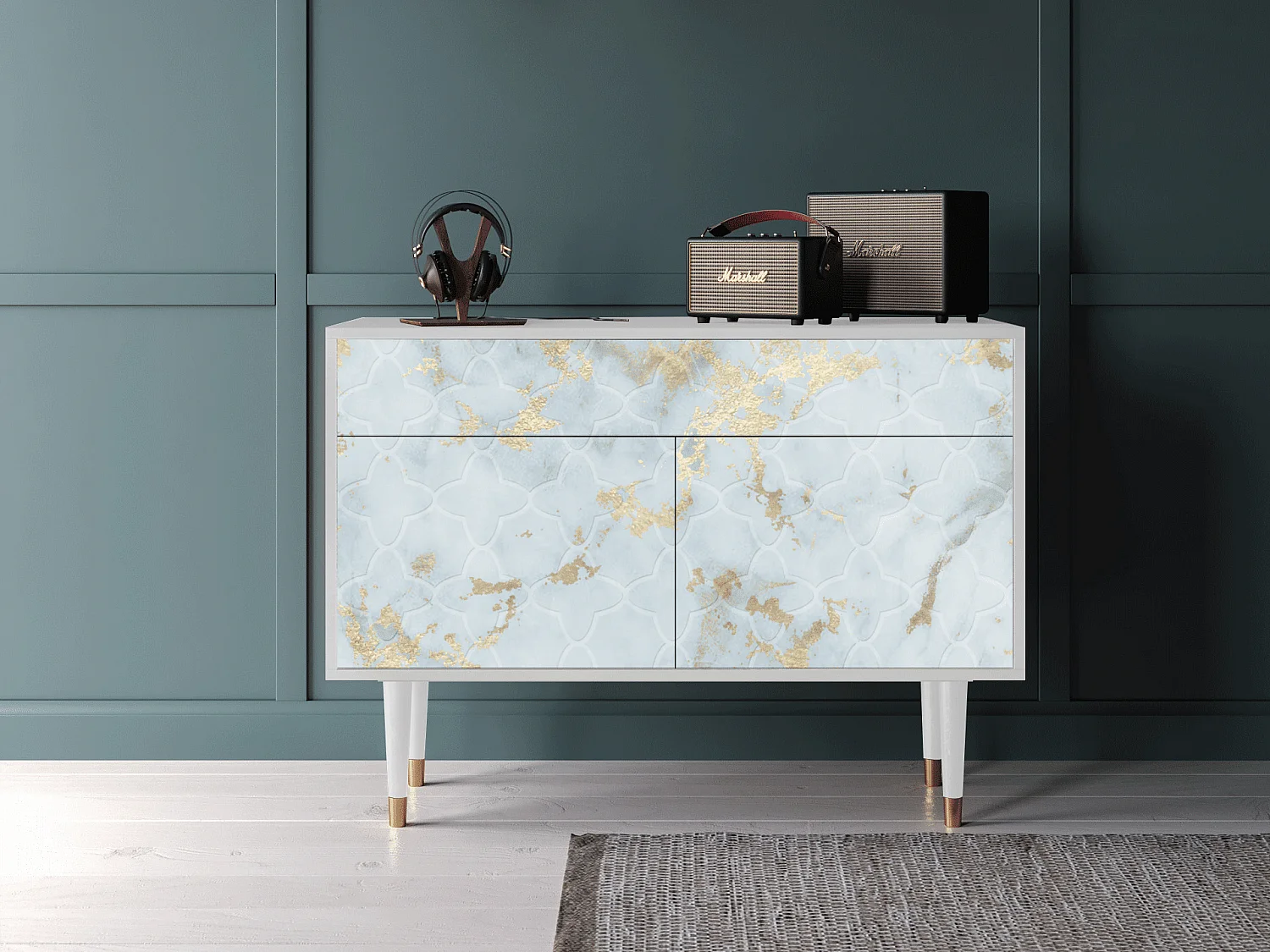 Kredens - 115x85x48 cm - BS4 - Golden Waves, Biały