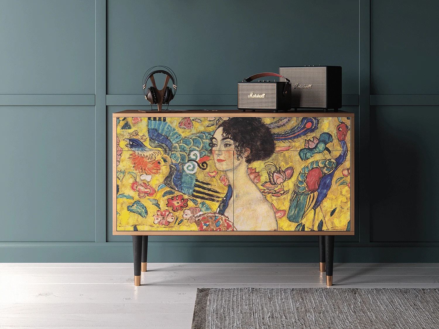 Kredens - 115x85x48 cm - BS4 - Lady with Fan by Klimt, Orzech