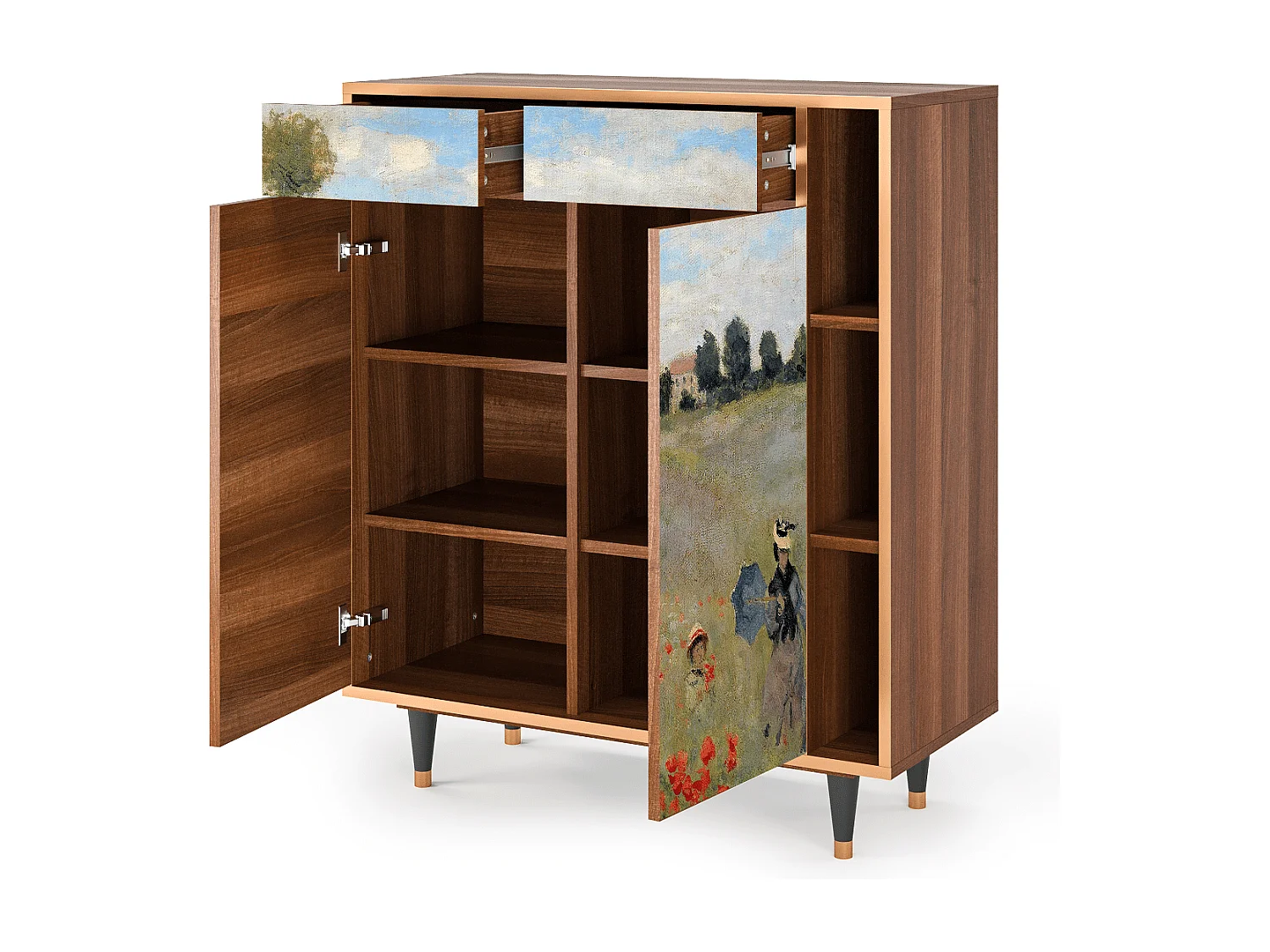 Dressoir - 96х110х41 cm - BS6 - The Poppy Field   , Walnoot