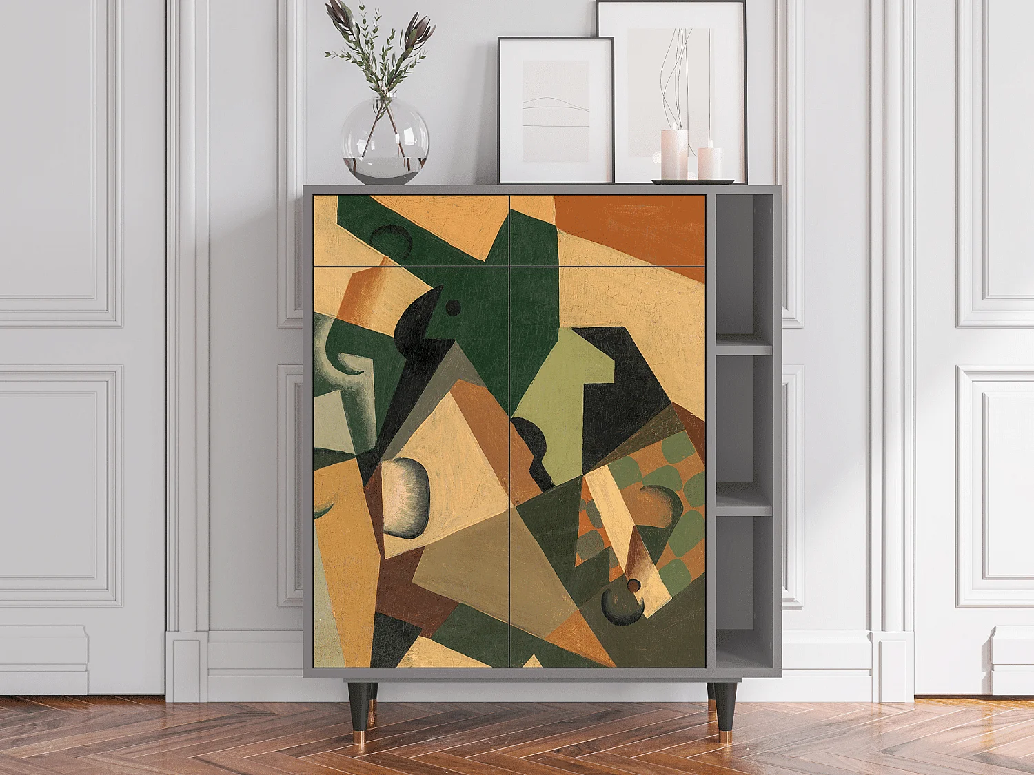 Dressoir - 96х110х41 cm - BS6 - Glass and Checkerboard, Grijs