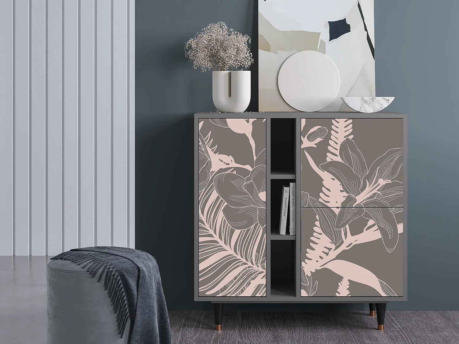 Dressoir - 94х96х41 cm - BS5 - Issabelline Flower, Grijs