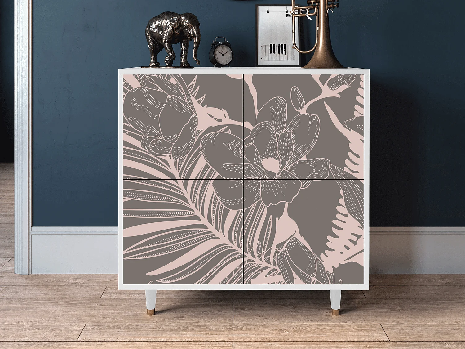 Buffet - 94x96x48 cm - BS3 - Issabelline Flower, Blanc