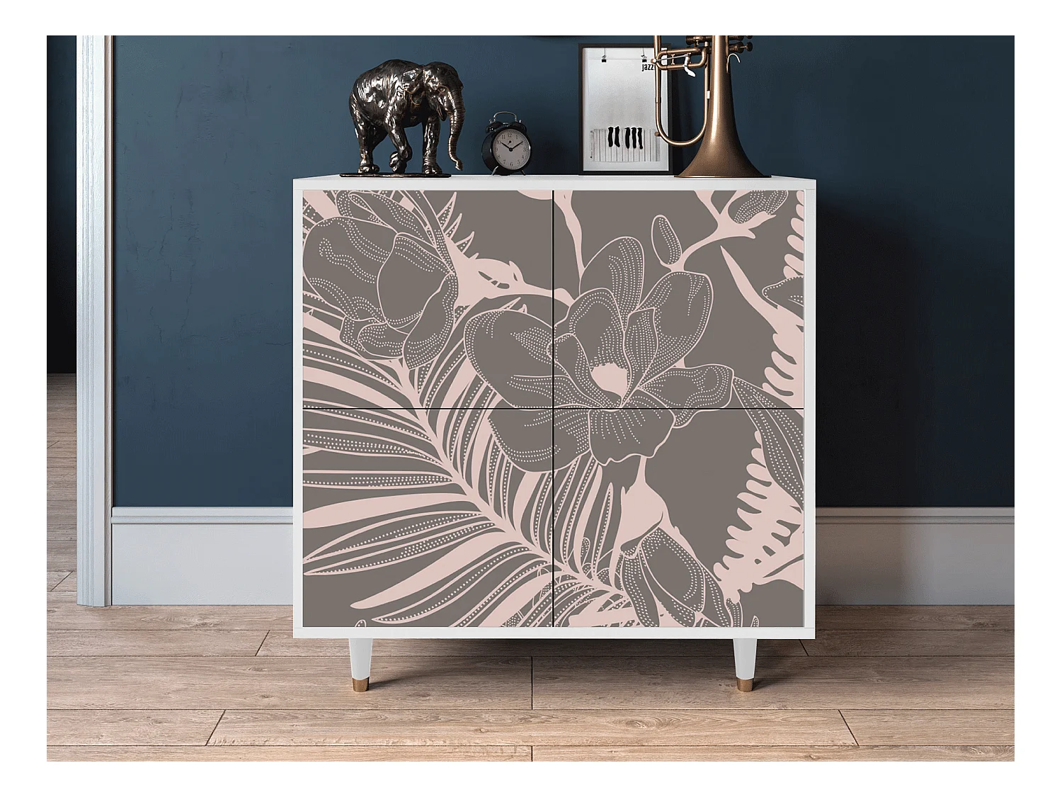 Kredens - 94x96x48 cm - BS3 - Issabelline Flower, Biały