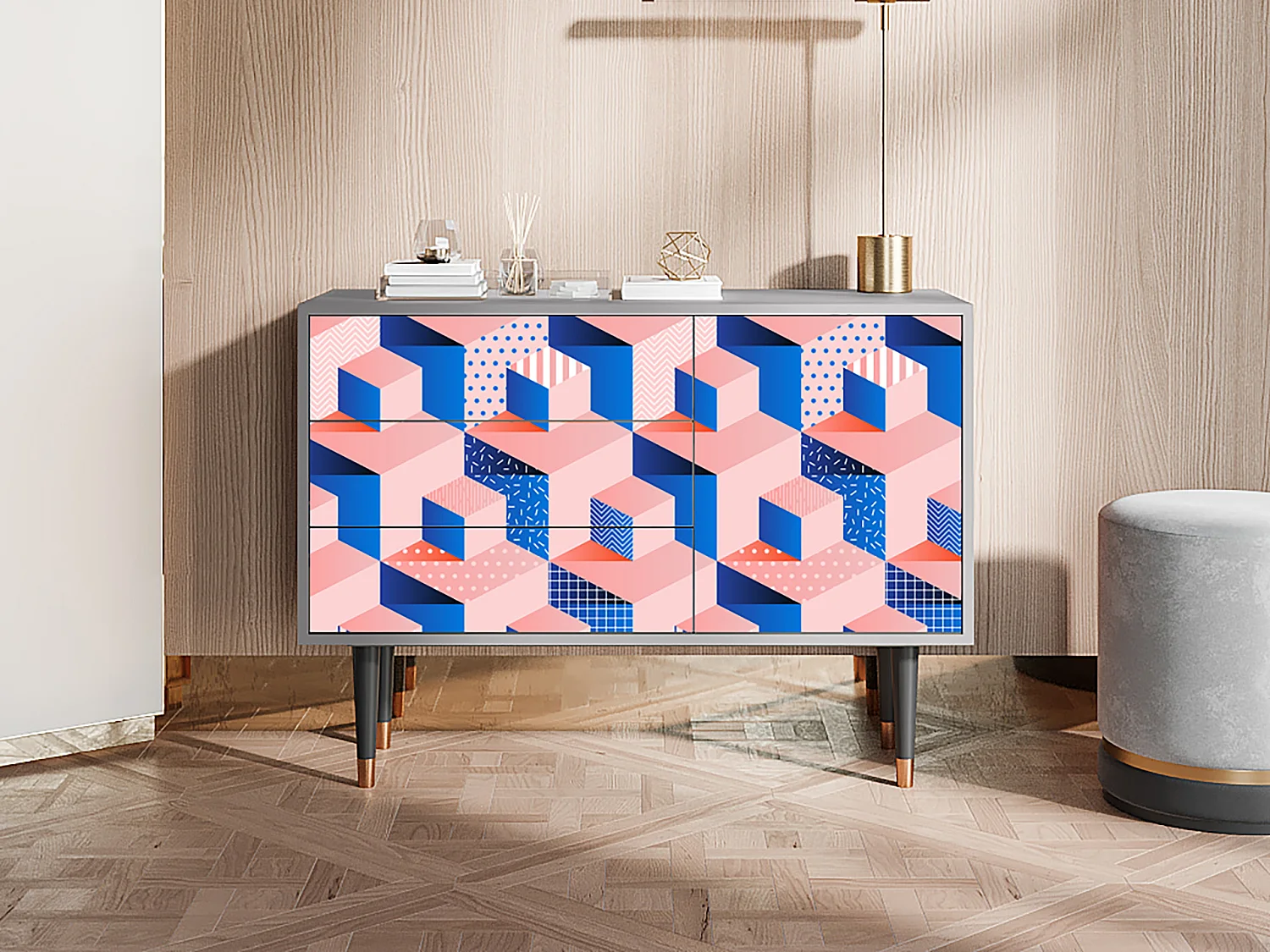 Buffet - 115х84х41 cm - S3 - Pinky Squares, Gris