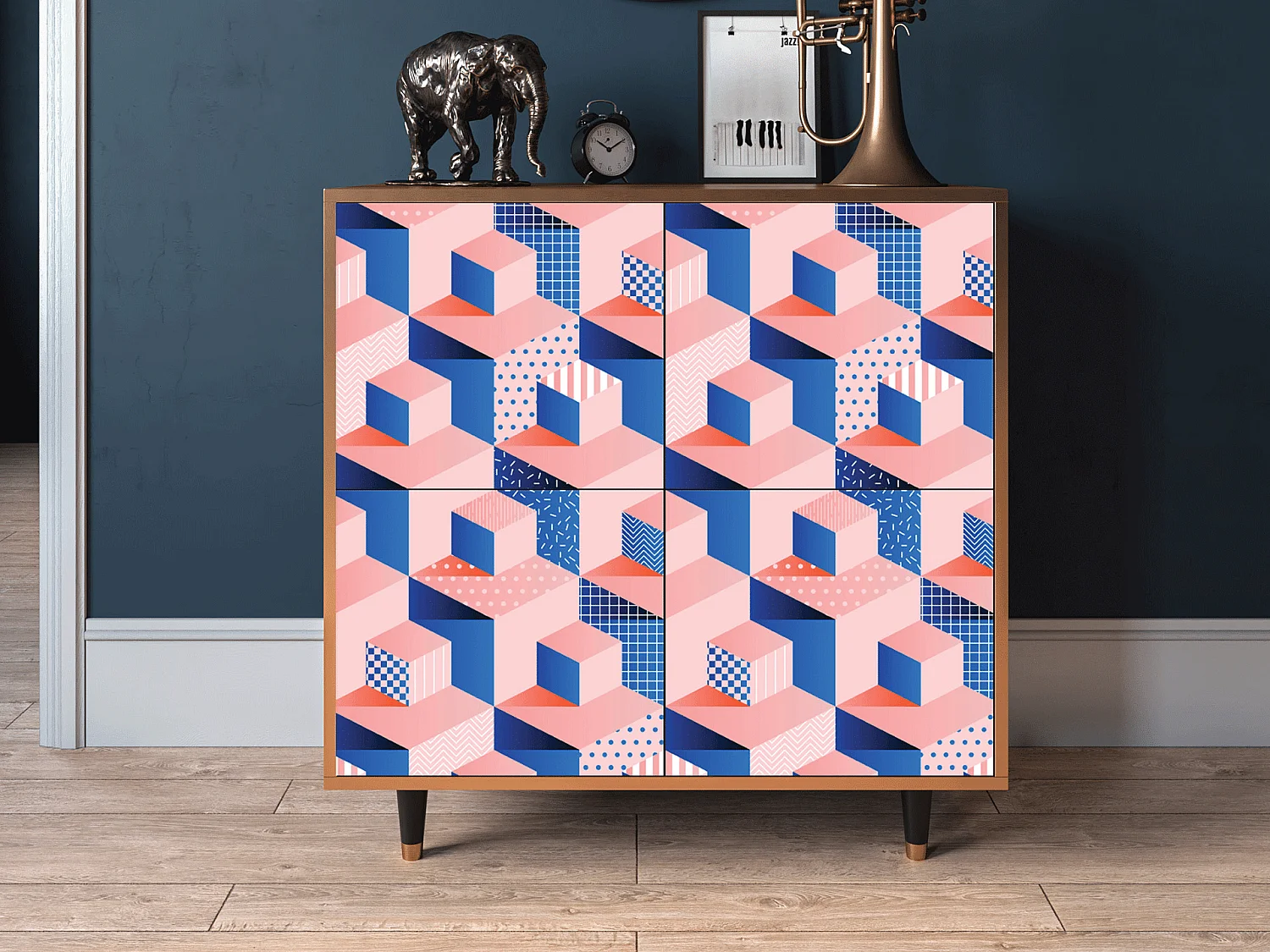 Buffet - 94x96x48 cm - BS3 - Pinky Squares, Noyer