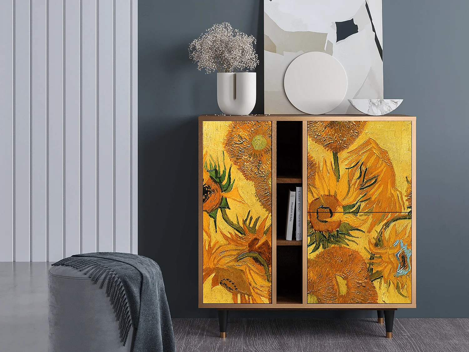 Credenza - 94х96х41 cm - BS5 - Sunflowers, Noce