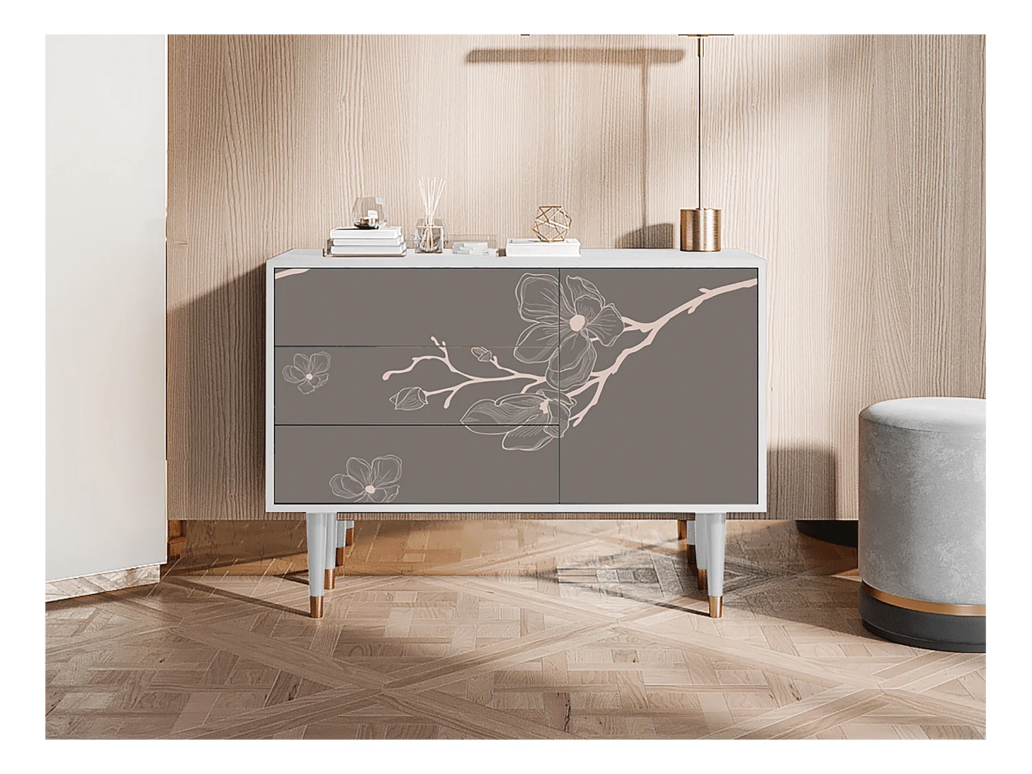 Kredens - 115х84х41 cm - S3 - Cherry Blossom, Biały