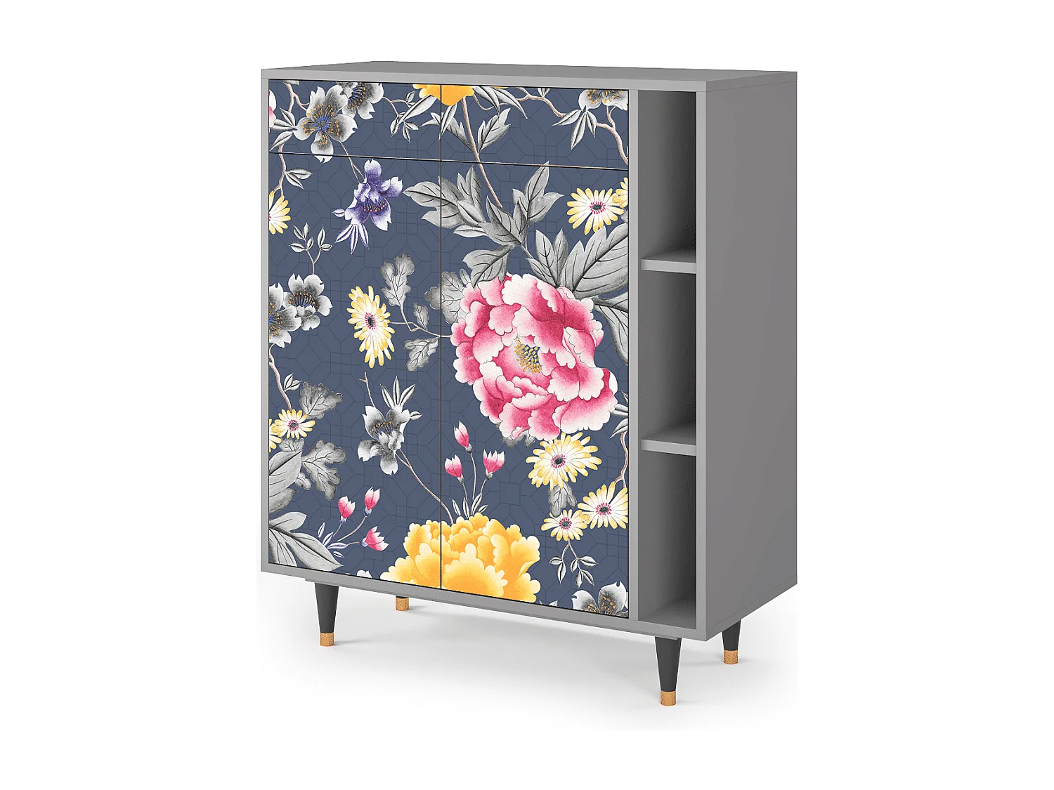 Kredens - 96х110х41 cm - BS6 - Dark Flower Bed, Szary