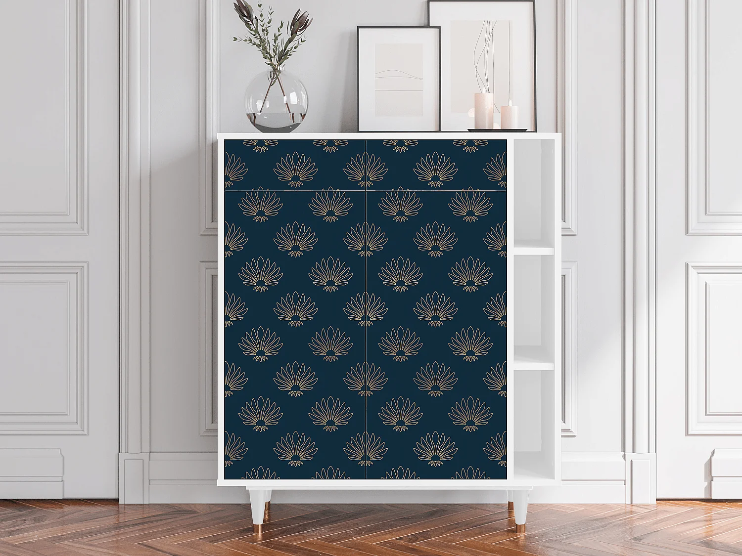 Kredens - 96х110х41 cm - BS6 - Blue Lotus, Biały