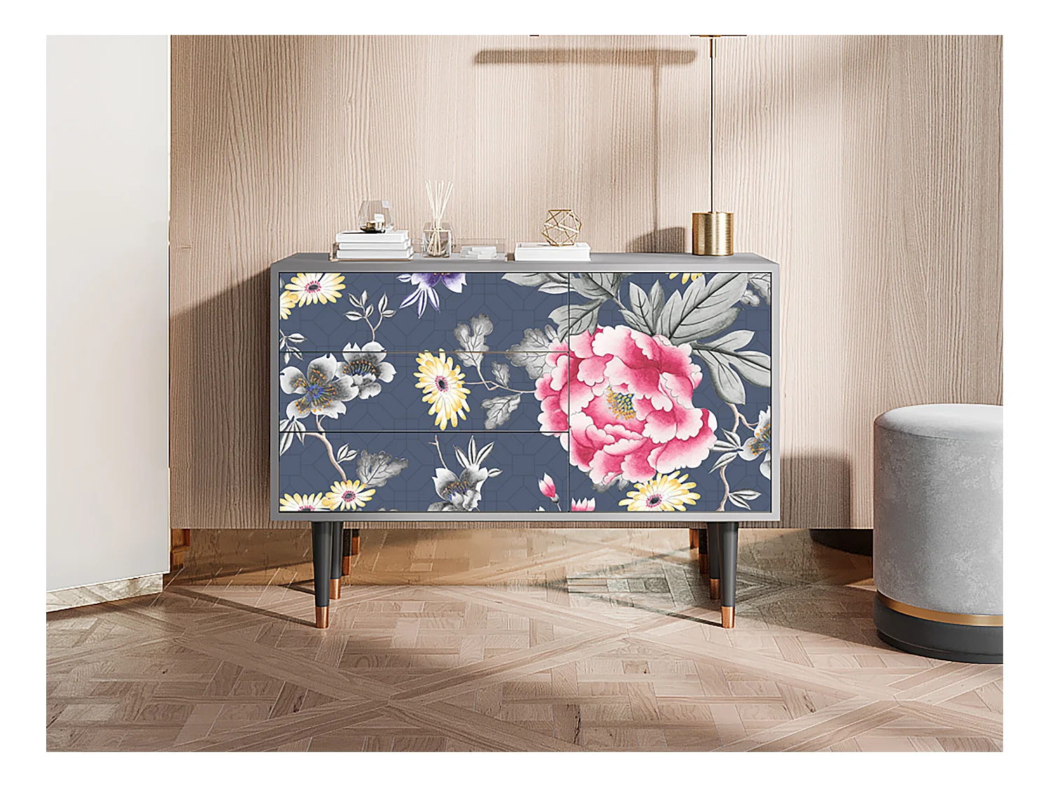 Kredens - 115х84х41 cm - S3 - Dark Flower Bed, Szary