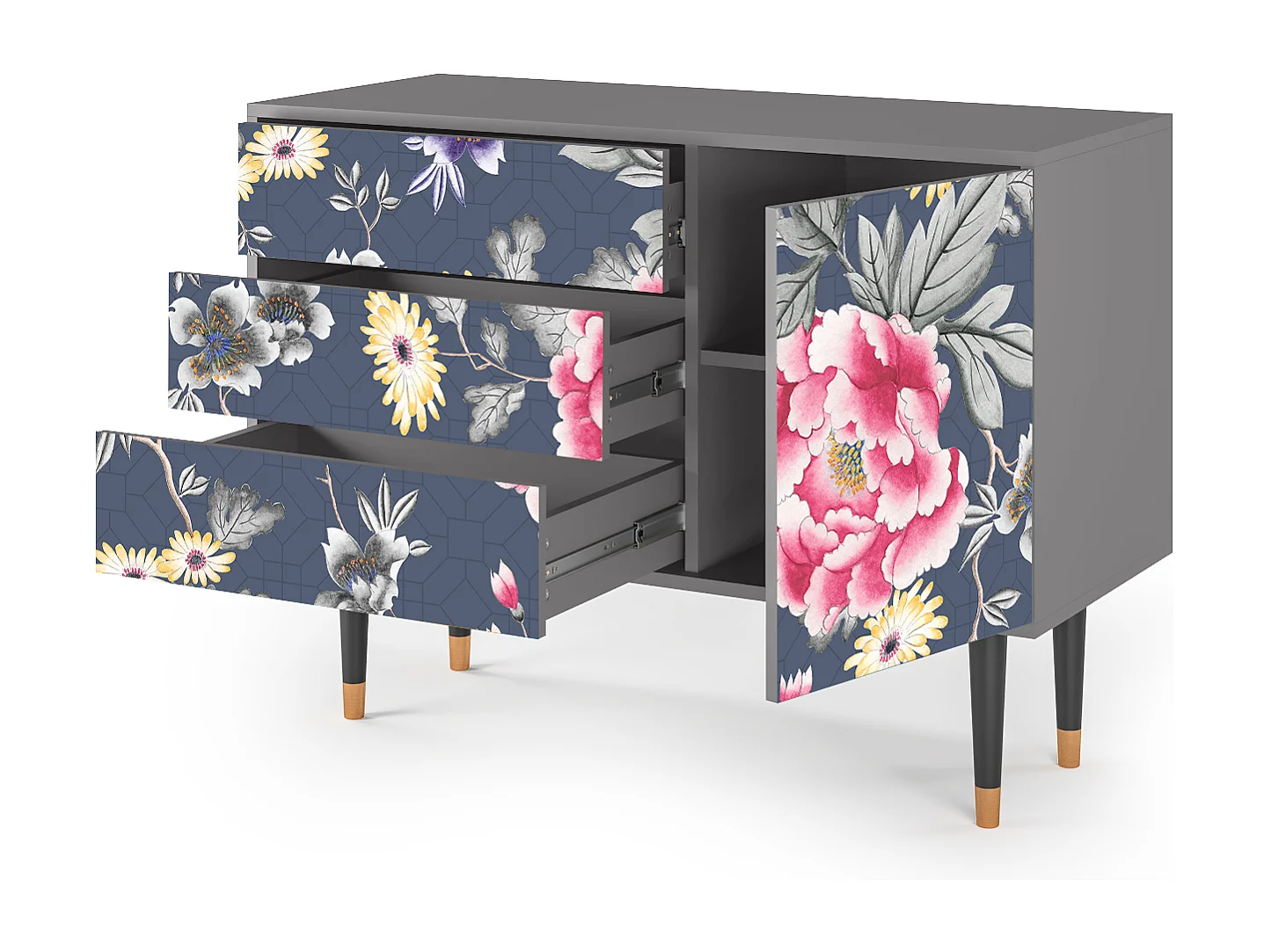 Kredens - 115х84х41 cm - S3 - Dark Flower Bed, Szary