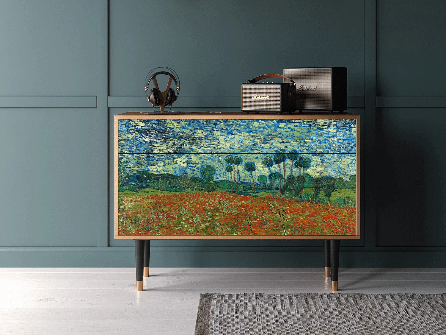 Buffet - 115x85x48 cm - BS4 - Poppy field by van Gogh, Noyer