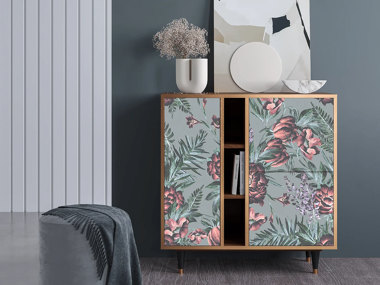 Aparador - 94х96х41 cm - BS5 - Light Peonies, Nogueira