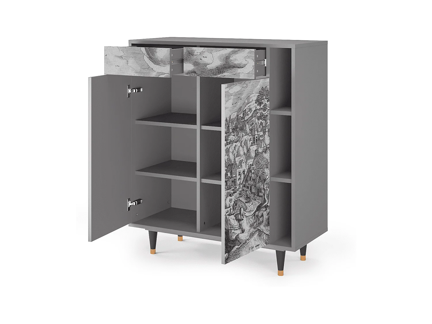 Kredens - 96х110х41 cm - BS6 - Bird Dropping, Szary