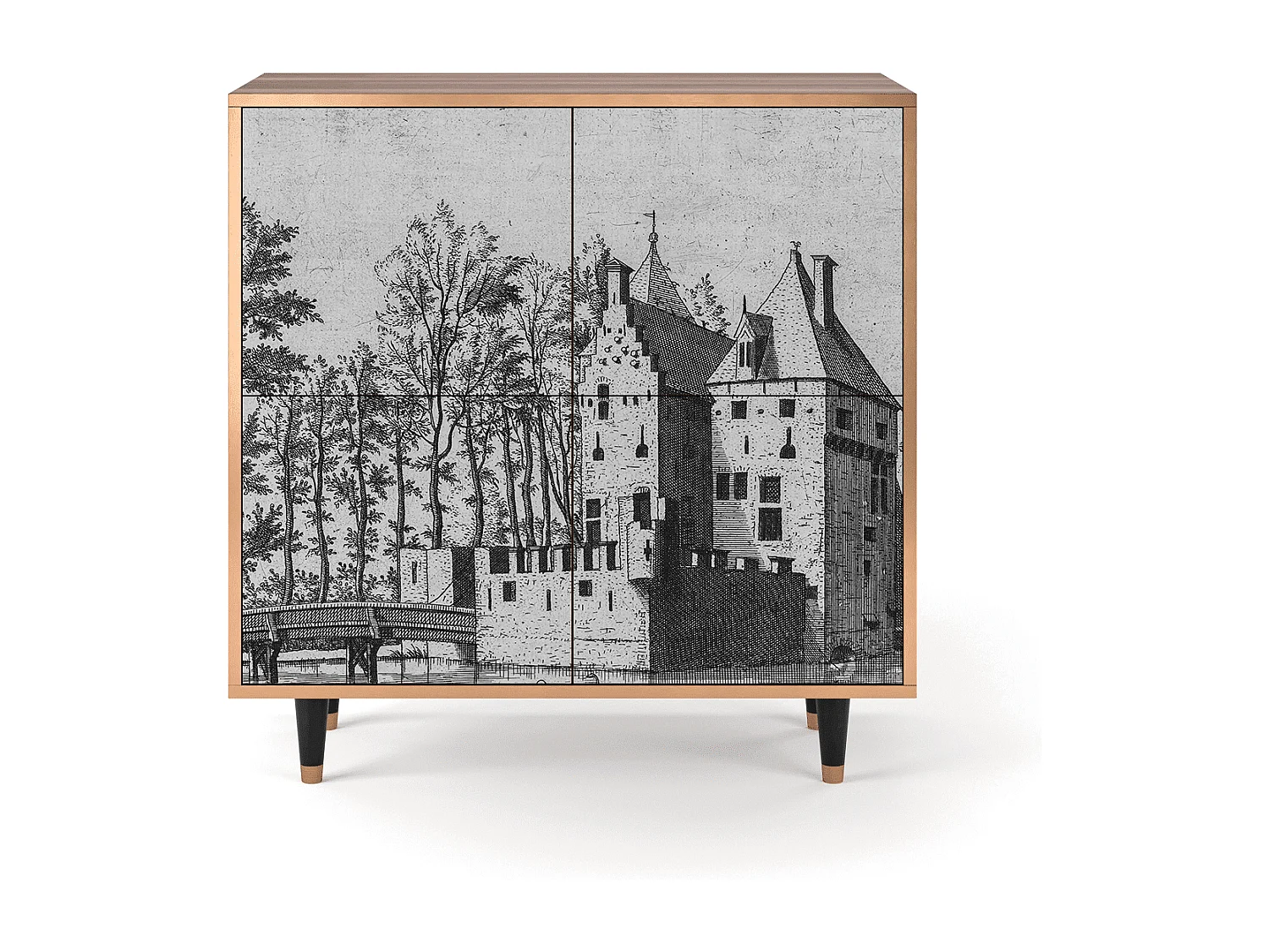 Kredens - 94x96x48 cm - BS3 - Castle with Bridge, Orzech