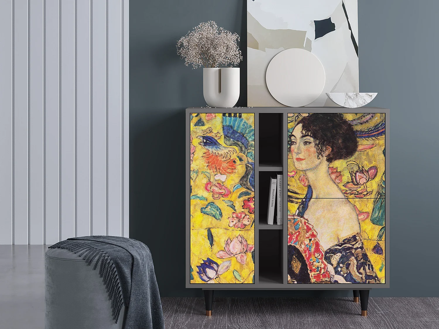 Credenza - 94х96х41 cm - BS5 - Lady with Fan by Klimt, Grigio