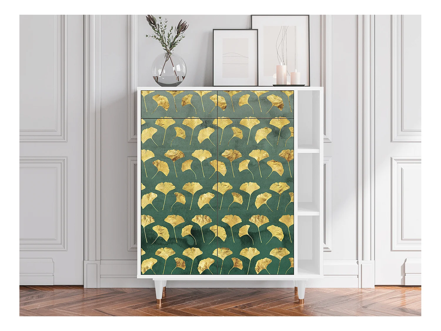 Credenza - 96х110х41 cm - BS6 - Gingko leaves, Bianco