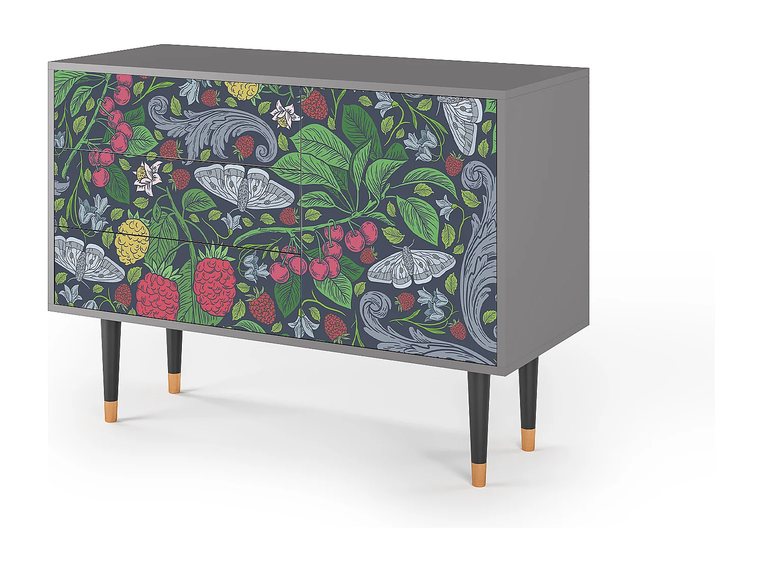 Kredens - 115х84х41 cm - S3 - Summer Berries, Szary