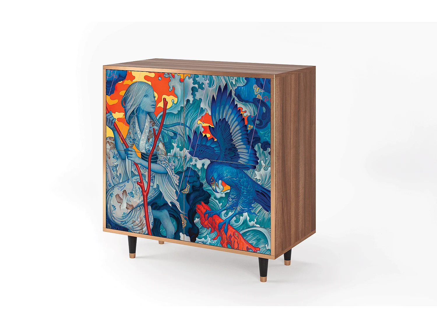 Sideboard - 94x96x48 cm - BS3 - The Girl - James Jean, Walnuss