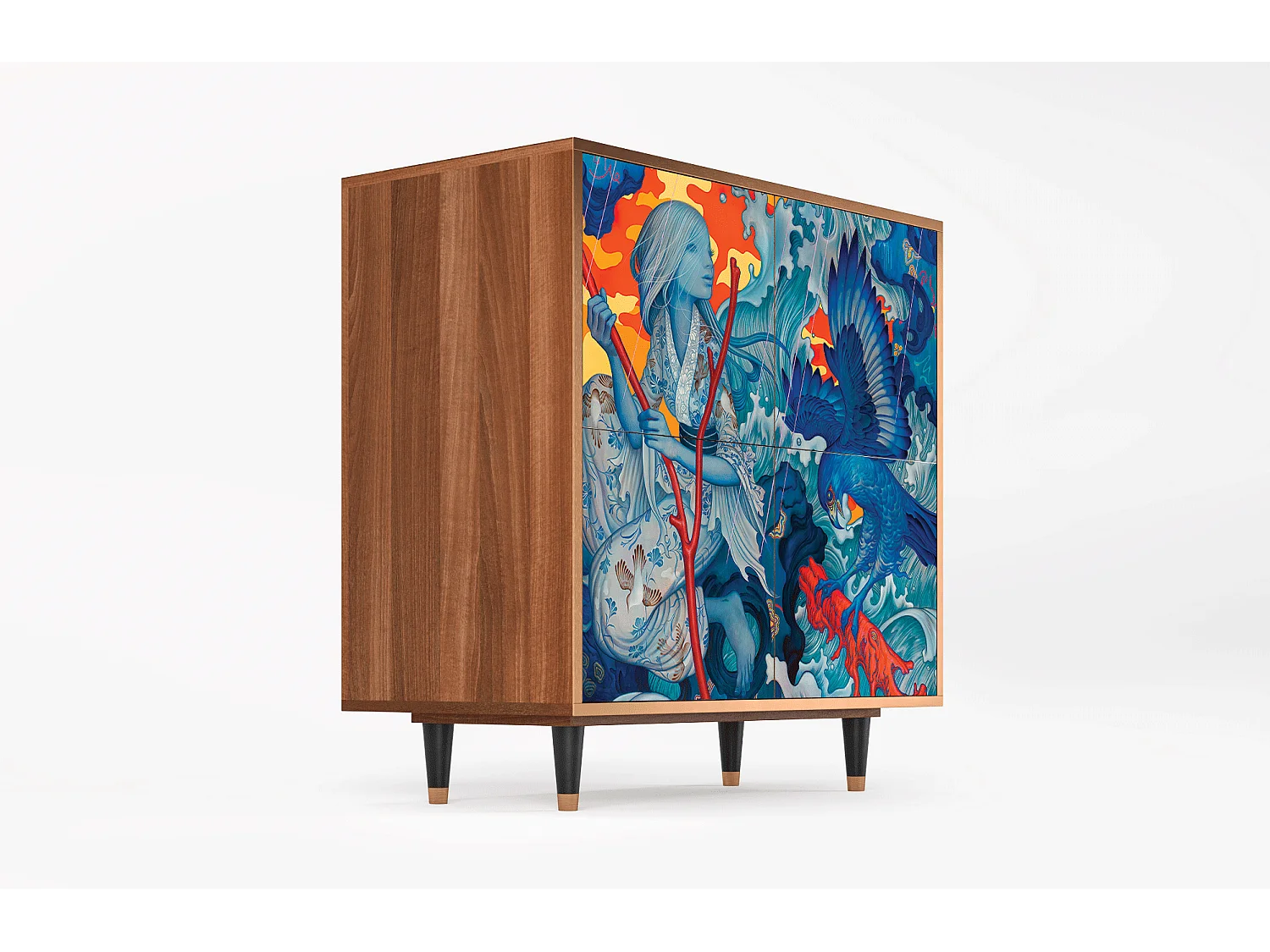 Sideboard - 94x96x48 cm - BS3 - The Girl - James Jean, Walnuss