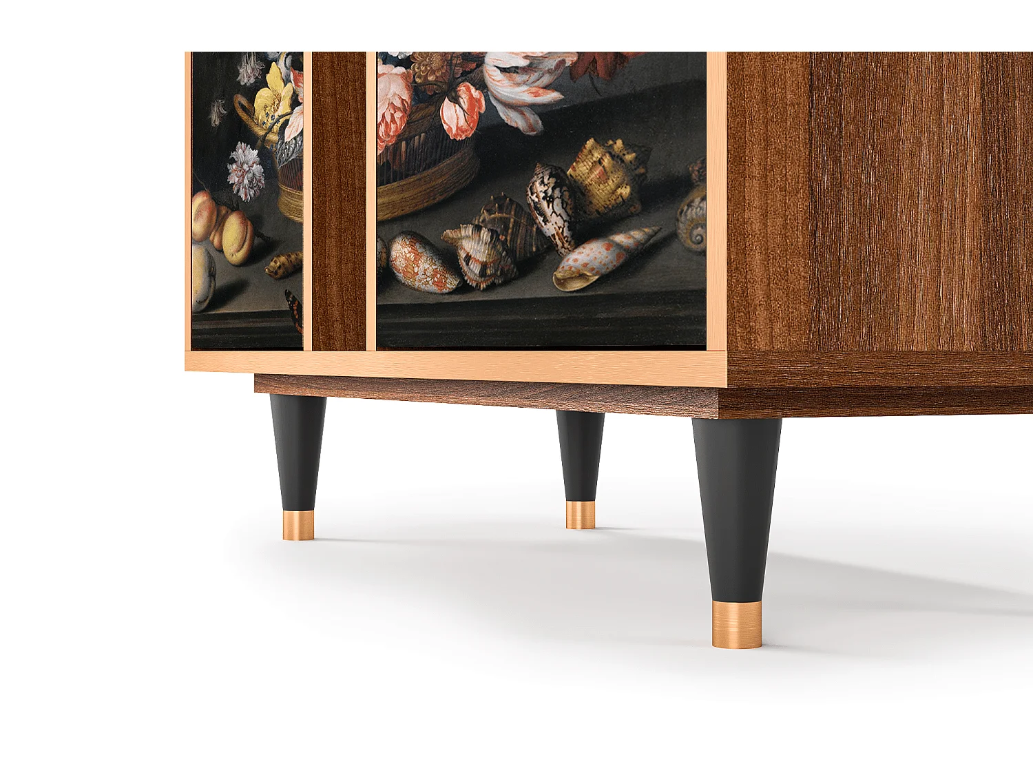 Kredens - 94х96х41 cm - BS5 - Still Life with Flowers, Orzech