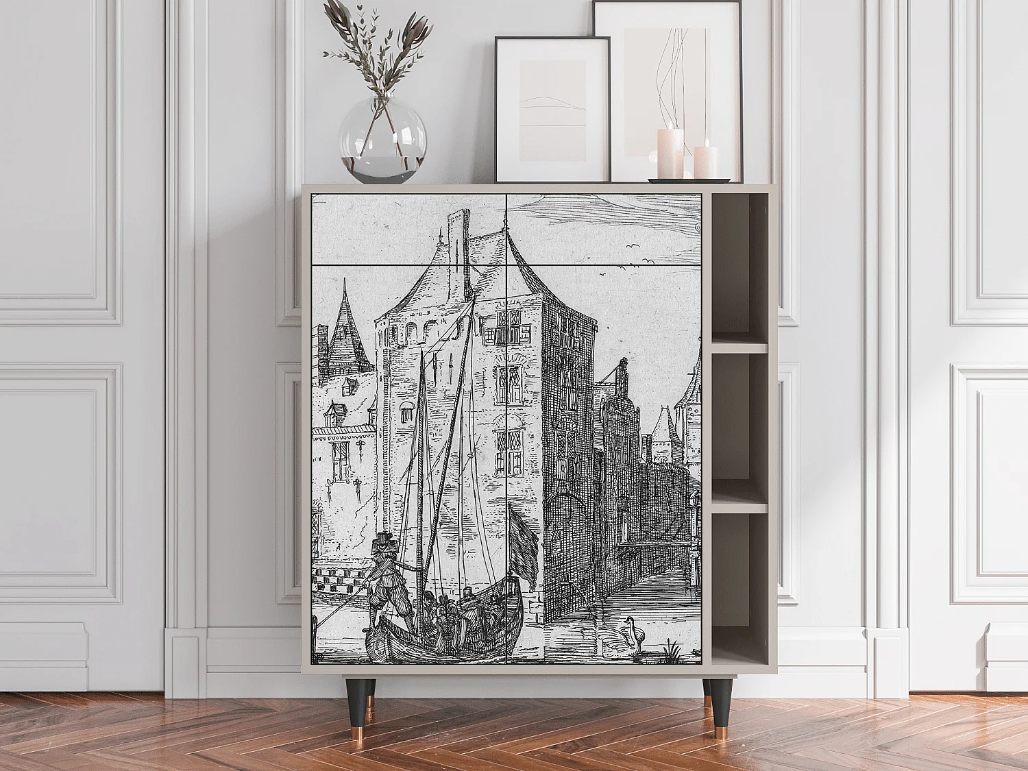 Kredens - 96х110х41 cm - BS6 - Castle with Bridge, Piaskowy