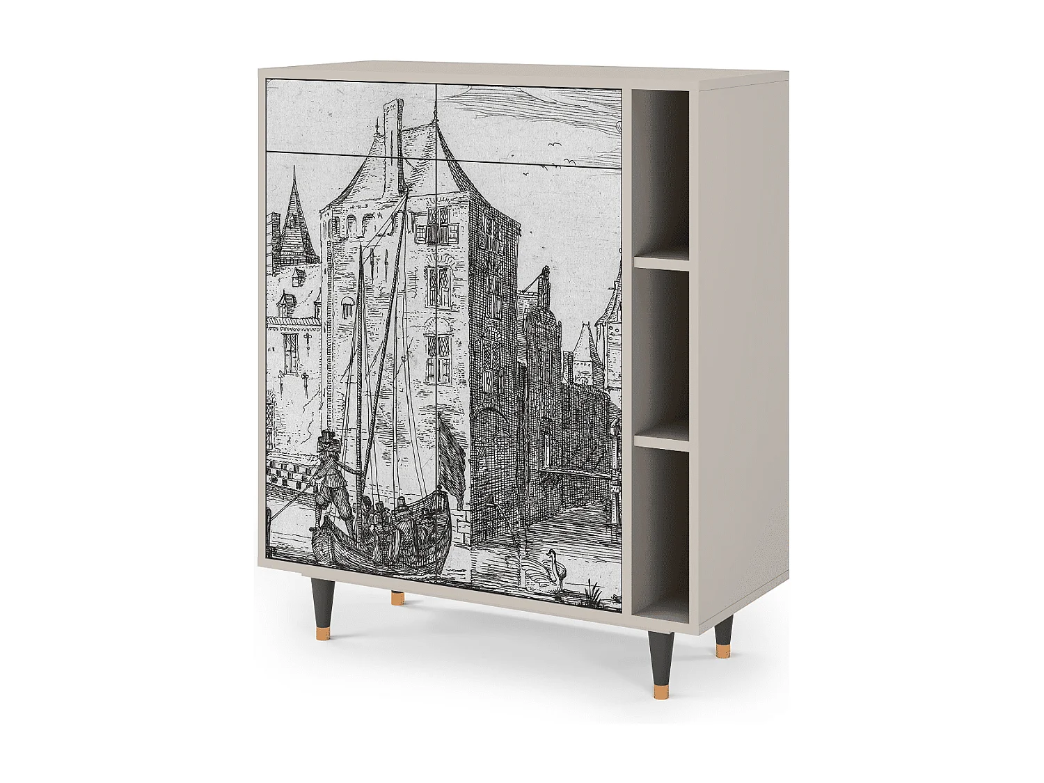 Kredens - 96х110х41 cm - BS6 - Castle with Bridge, Piaskowy