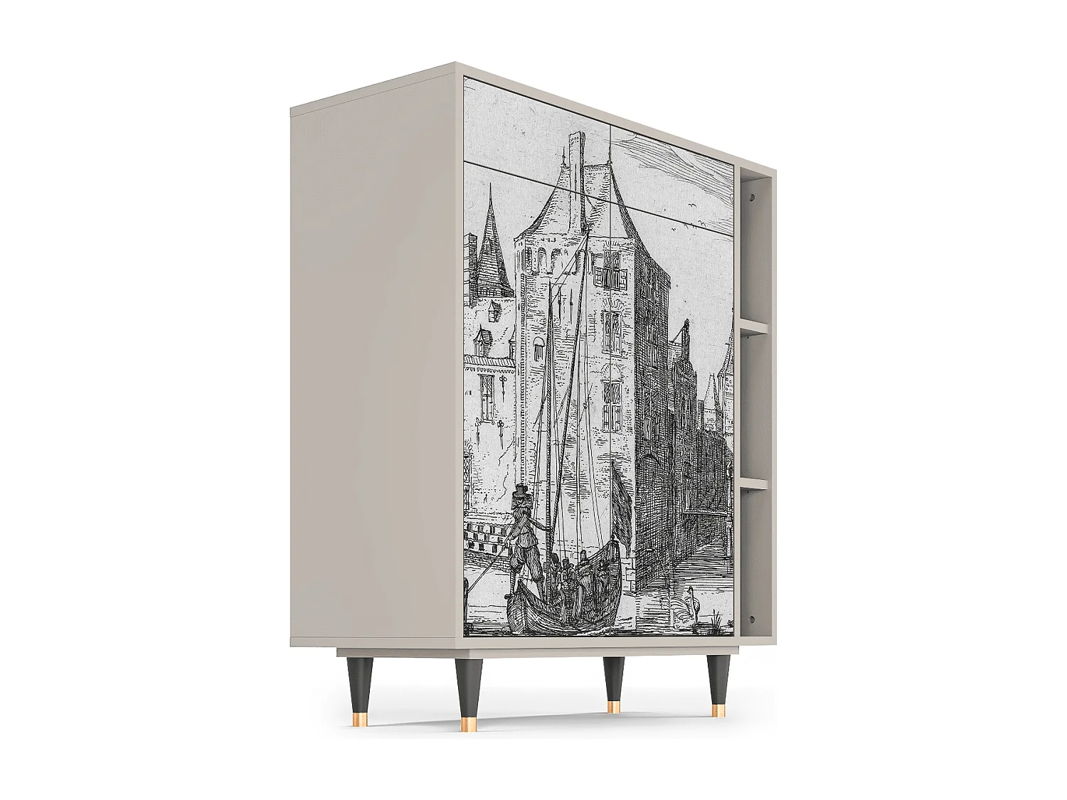 Kredens - 96х110х41 cm - BS6 - Castle with Bridge, Piaskowy