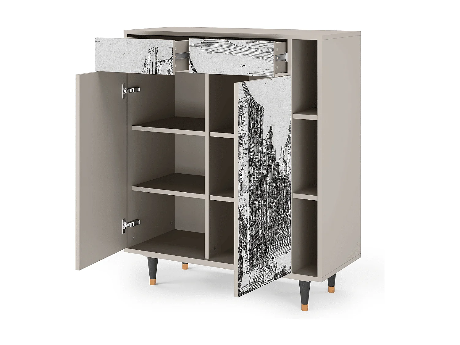 Kredens - 96х110х41 cm - BS6 - Castle with Bridge, Piaskowy