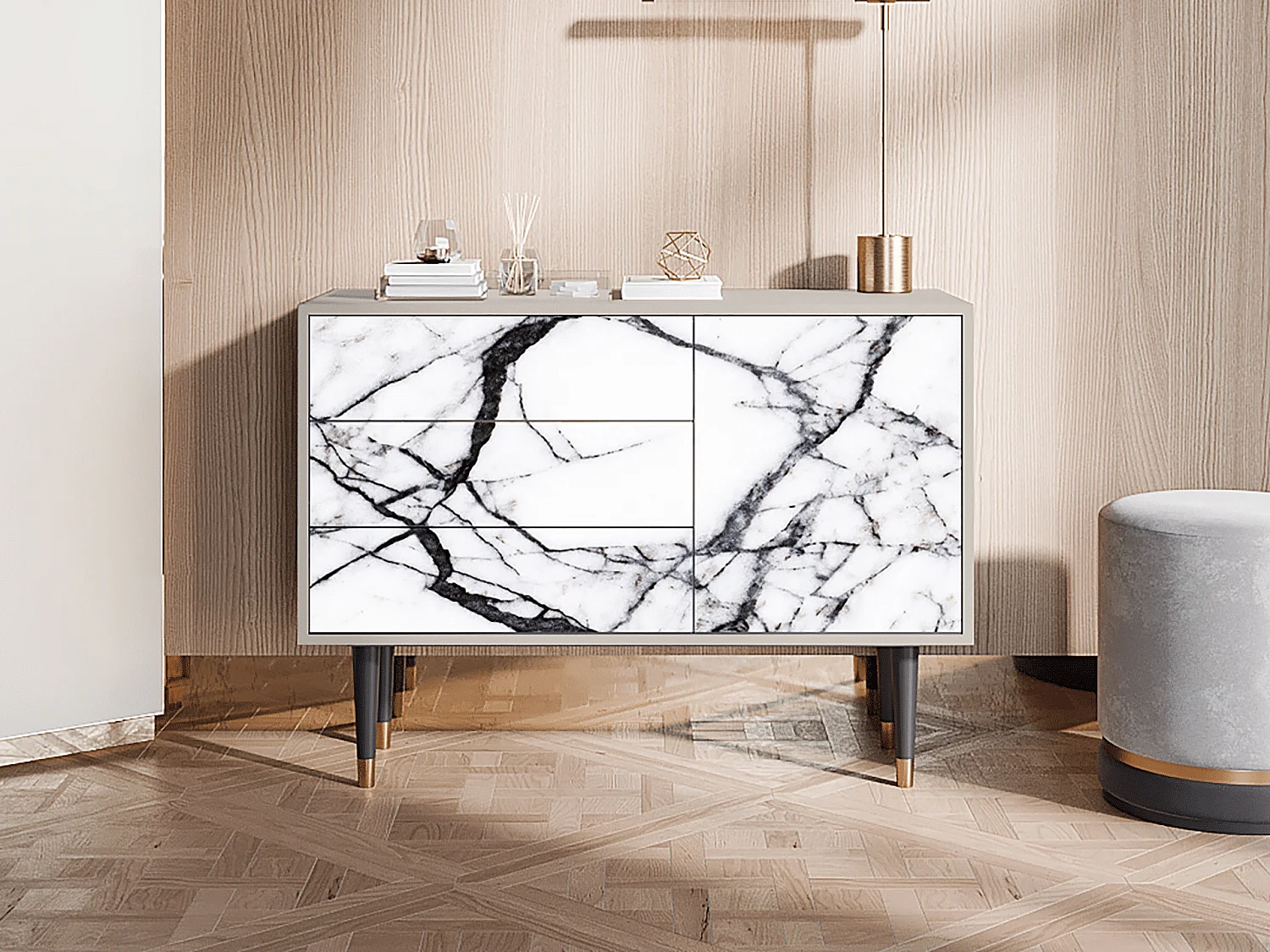 Kredens - 115х84х41 cm - S3 - Raven Marble, Piaskowy