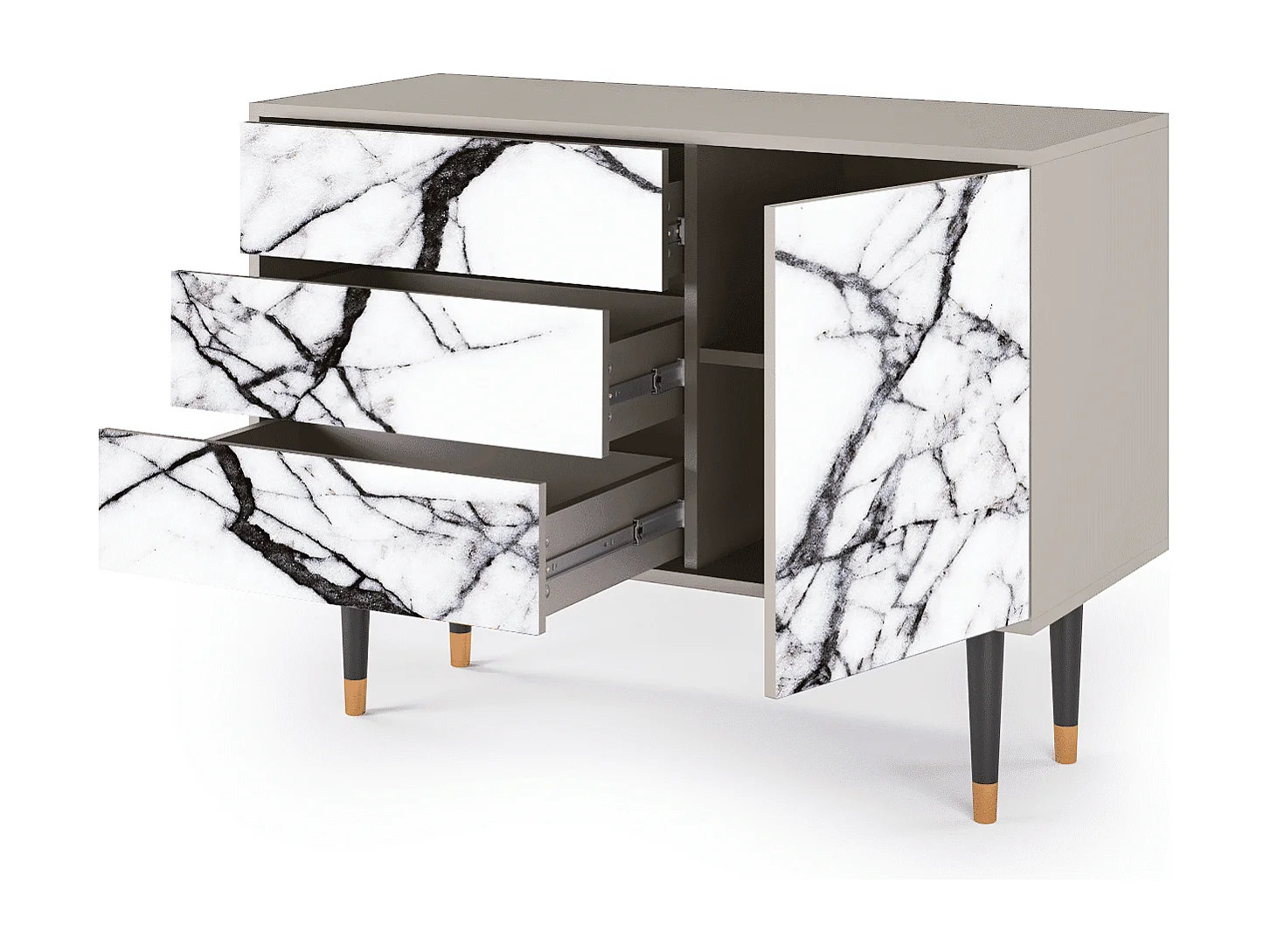 Kredens - 115х84х41 cm - S3 - Raven Marble, Piaskowy