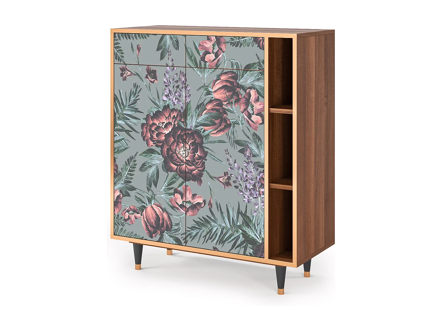 Kredens - 96х110х41 cm - BS6 - Light Peonies, Orzech