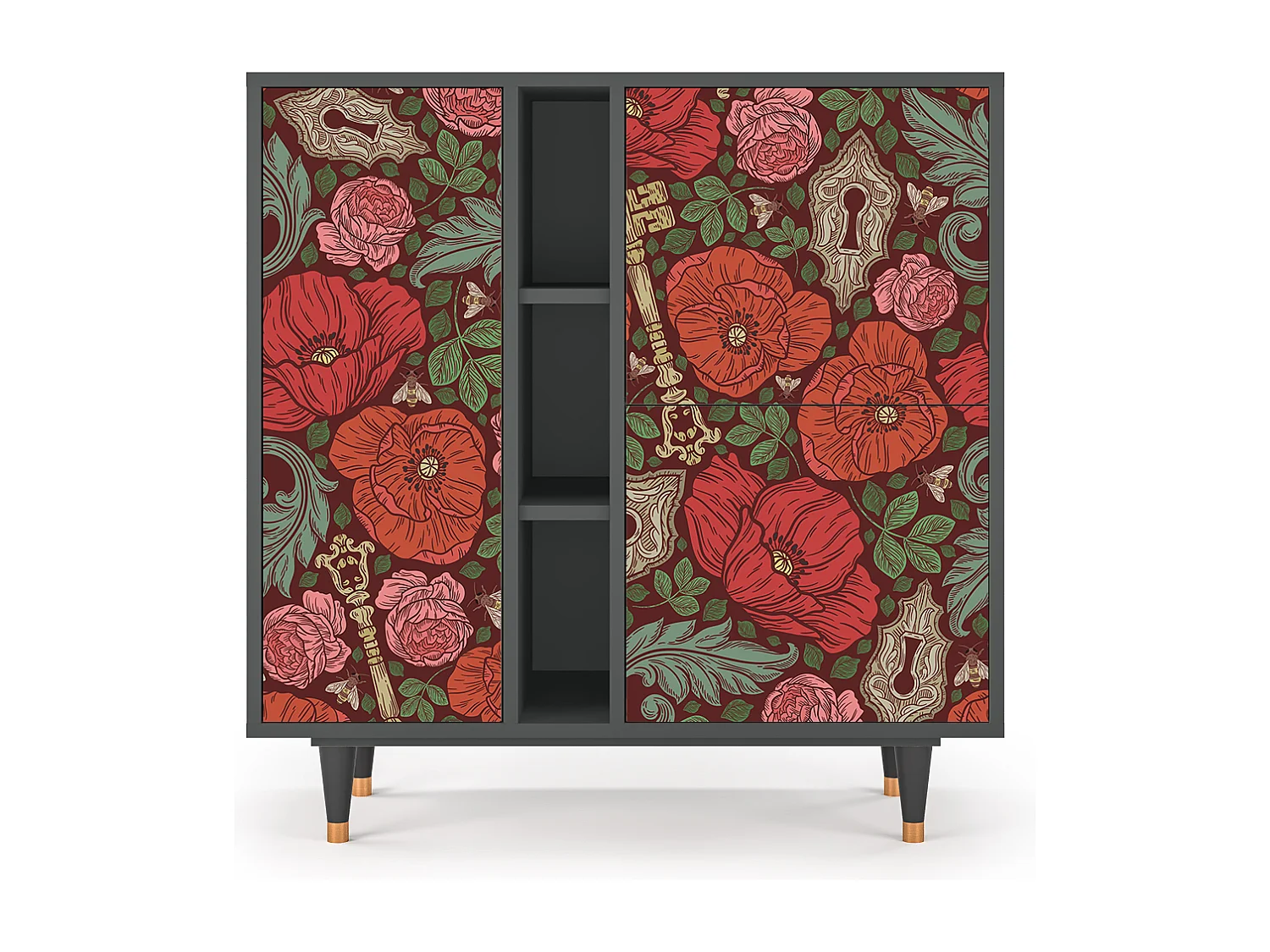 Dressoir - 94х96х41 cm - BS5 - Poppy Garden, Antraciet