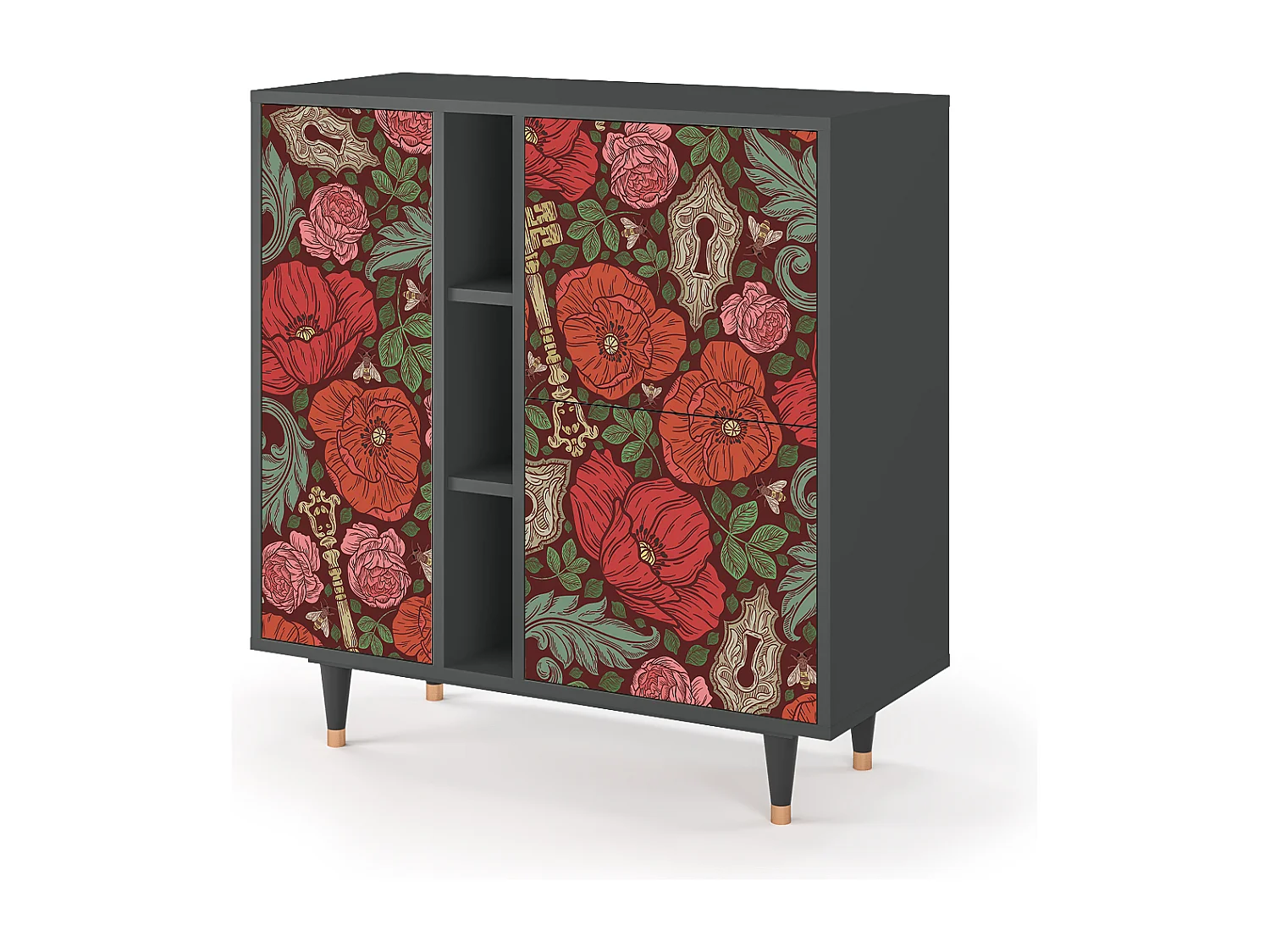 Dressoir - 94х96х41 cm - BS5 - Poppy Garden, Antraciet