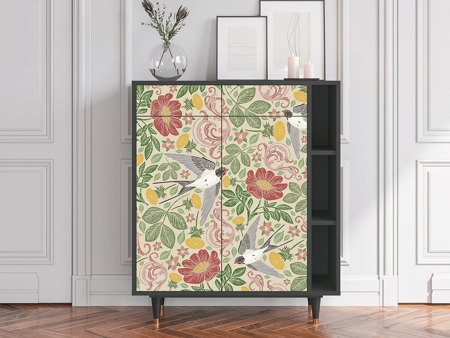 Kredens - 96х110х41 cm - BS6 - Spring Swallow, Antracyt