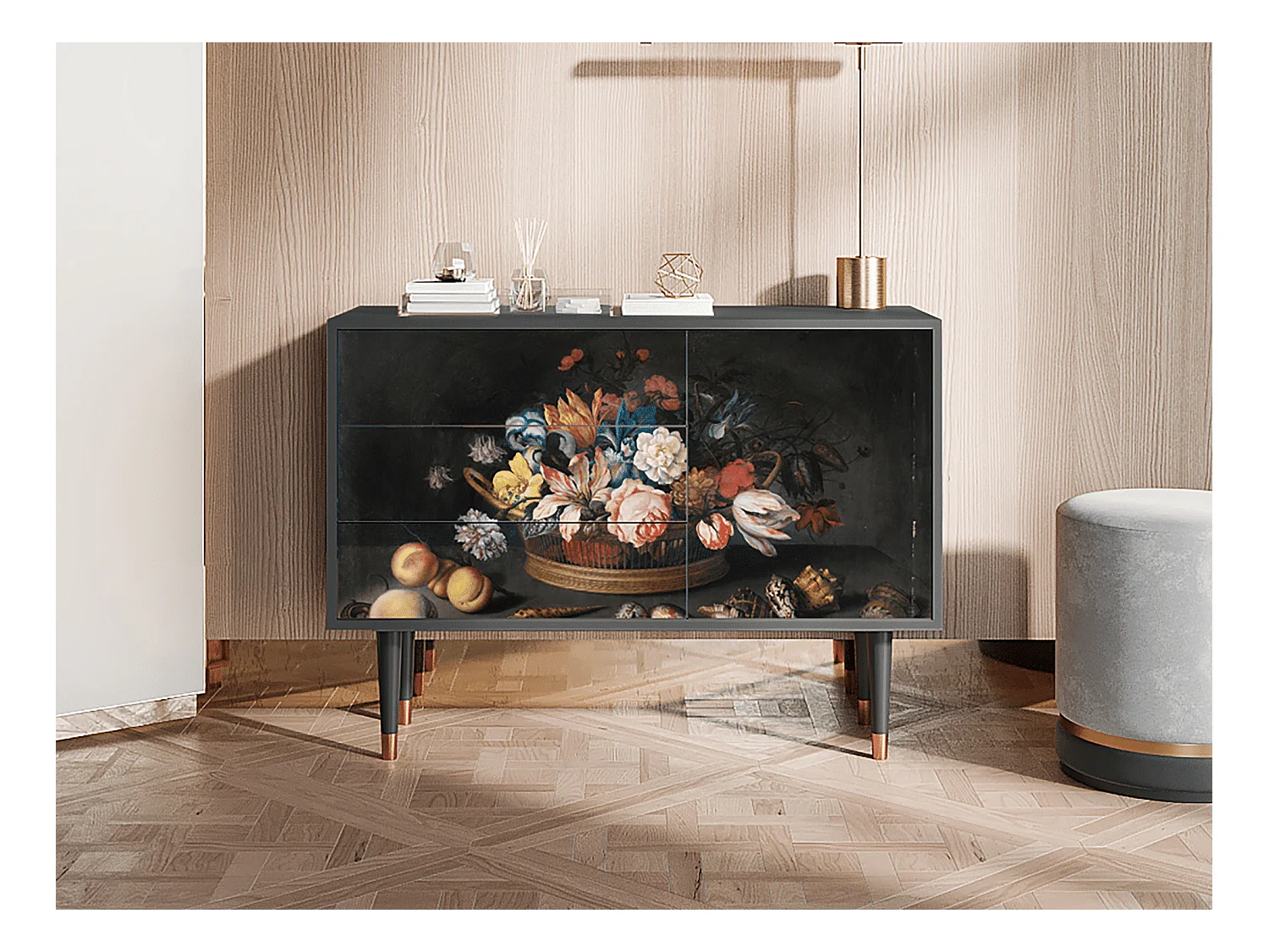 Sideboard - 115х84х41 cm - S3 - Still Life with Flowers, Anthrazit