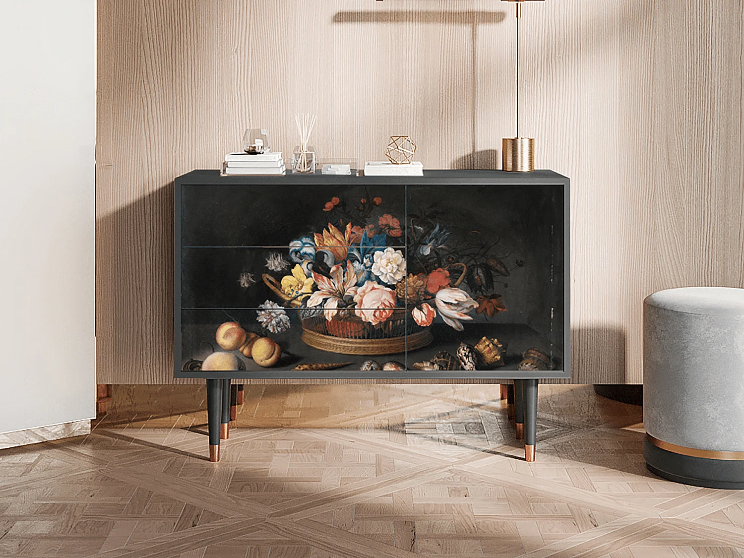 Sideboard - 115х84х41 cm - S3 - Still Life with Flowers, Anthrazit