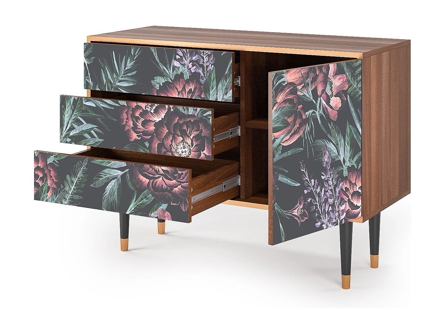 Buffet - 115х84х41 cm - S3 - Dark Peonies, Noyer